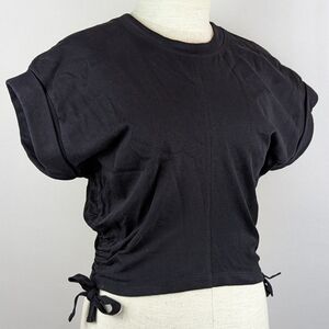 ALLSAINTS Mira Tee Cropped Side Drawcord Short Sleeve 100% Cotton Black XS NWT